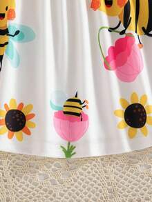 SHEIN Playful Pals Cute Bee Design Sleeveless Dress For Baby Girls, Spring/Summer
