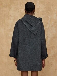 Lumalex VITNOS 新款奢华羊毛大衣，秋冬高端休闲宽松长袖双面女式外套，配围巾，秋季新款女装，冬季，休闲优雅，时尚秋季，周末度假，晚宴，秋冬工作装，今冬时尚单品，御寒外套，新年，生日礼物，冬季奢华外套，适合约会、外出、夜生活、婚礼、假日、生日等场合，温暖舒适的秋冬女装 - 黑色 - 查看 3