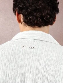 SUMWON Vintage Inspired Textured Shirt Long Sleeve Button Down Collar Casual Oversized Japanese Streetwear Fall Winter Collection Plain - White - View 2