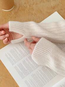 DAZY 女士露肩修身竖条纹长袖毛衣可爱上衣 - 米色 - 查看 7