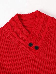 1 件年轻男孩休闲舒适时尚百搭柔软厚实提花针织灰色毛衣，适合日常穿着、上学、外出、运动、秋冬