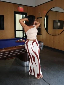 Tyla Gomez 女士时尚撞色印花美人鱼裙长款女装 - 咖啡棕 - 查看 3