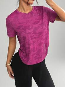 Core Rhythm Women's Round Neck Raglan Short Sleeve Camouflage Casual Versatile Sports T-Shirt - Red Violet - View 5