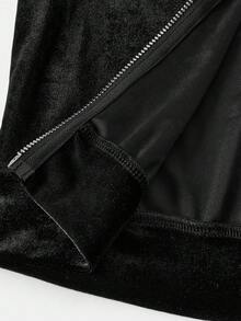 SHEIN Tween Girls' Streetwear Black Autumn Casual Family Matching,Velvet Butterfly Rhinestone Zip-Up Cropped Hoodie And Flare Pants 2-Piece Outfit,Y2K Set - Black - View 17
