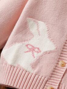 SHEIN Infant/Toddler Girls Rabbit Bow Pattern Long Sleeve Top And Pants Sweater Set Fall Winter - Baby Pink - View 7