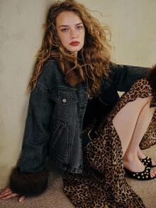 MOTF STUDIO DENIM JACKET WITH FAUX FUR LINING, FASHIONABLE LOOSE FIT AUTUMN/WINTER COAT - Grey - View 7