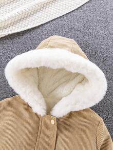 SHEIN Girls' Cinched Waist Hooded Padded Coat, Zipper Closure, Faux Drawstring, Slim Fit Padded Coat Fall Winter