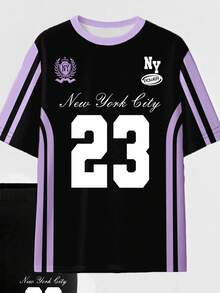 SHEIN Women Casual Creative Number 23 & Letter Slogan Graphic Print T-Shirt And Bike Shorts 2pcs Outfit Set New York Outfits Women Y2k 2 Pieces Set Jersey Y2k Jerseys For Women Y2k Y2k Clothes