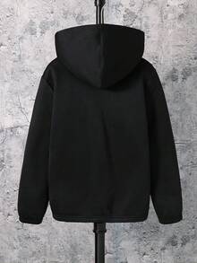 SHEIN 1-pak młodzieżowych chłopców, casualowych, sportowych, uniwersyteckich, artystycznych, retro, z kapturem, ze swetrem z materiału Grab, odpowiednich do strojów dziecięcych, ubranek dla małych chłopców, zestaw na powrót do szkoły, odpowiedni na przyjęcia urodzinowe, wieczorne, występy, wesela, chrzciny, ceremonie otwarcia, odpowiedni do codziennego użytku, odpowiedni do szkoły, odpowiedni do podróży, odpowiedni do uprawiania sportu, odpowiedni na jesień i zimę