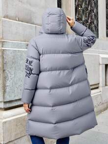 SHEIN Cottnline Women's Printed Plus Size Padded Coat, For Winter - Grey - View 2