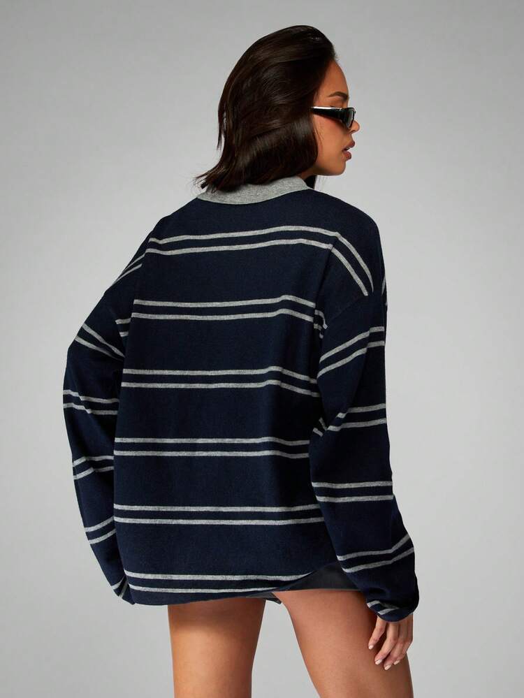 MISSGUIDED Striped Rugby Knit Sweater Collared Pullover Long Sleeve Oversized Y2K Autumn Fall Winter Casual Lounge Wear Preppy Style College Fashion
