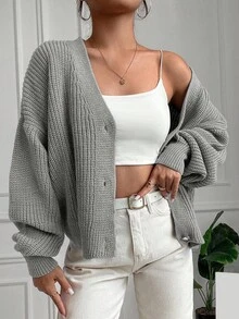 EURMUSE Damski swobodny, codzienny, jednokolorowy, zapinany z przodu na guziki, kardigan z obniżonymi ramionami, jesień/zima