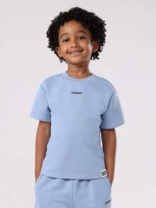 SUMWON Studios Boys Two Piece Co-Ord Set Casual Wide Leg Pants Sweatshirt Outfit For Spring Summer Fall Casual Everyday Wear - Dusty Blue - View 3