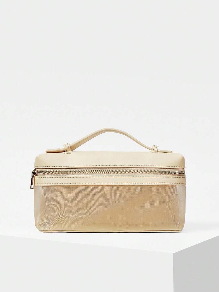 PU LEATHER ZIPPER TOP HANDLE BAG