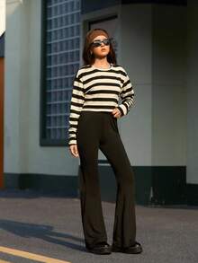 Teen Girl Striped Print Tee & Flare Leg Pants