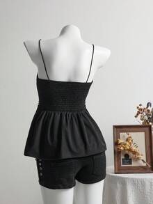 Elamini Women's Summer Casual Plant Embroidery Sleeveless Top - Black - View 2