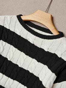 Franclia Women's Basic Contrast Color Lantern Sleeve Twist Rope Sweater, Suitable For Spring And Autumn - Black - View 4