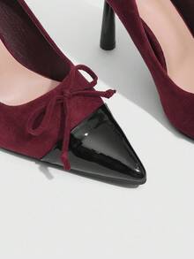 CUCCOO SZL Women's Fashion Burgundy Bow Pointed Toe Stiletto High Heel Pumps, Suitable For Commute, Date, Party, Wedding, Holiday