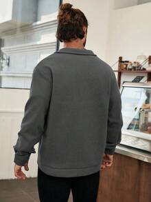 Manfinity Homme 男士长袖短款休闲针织灰色大衣，秋冬外套，Old Money品牌 - 灰色 - 查看 2