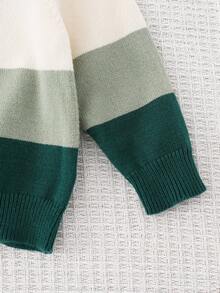 Cozy Pixies Baby Boy Soft & Comfortable Contrast Striped Crew Neck Long Sleeve Pullover Sweater, Casual & Versatile Fall Winter