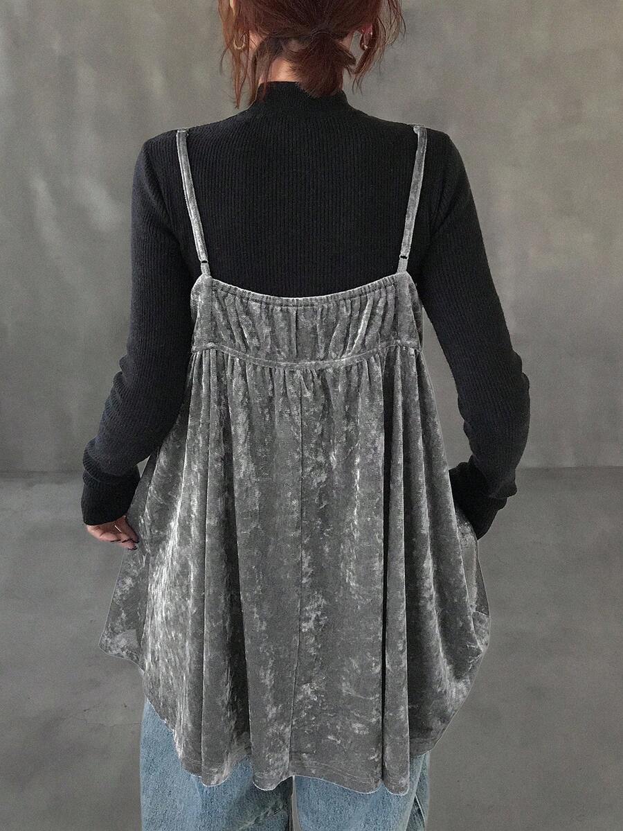 FRIFUL Camiseta de tirantes de terciopelo holgada y suelta para mujer