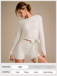 GLOWMODE FeatherFit™ Split Decision 2-In-1 Reversible Wear Buttery-Soft Stretchy Sweat-Wicking Tie-Waist Long Sleeve Top Yoga Pilates Studio Daily Casual - White - View 8