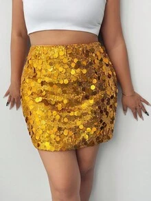 Elenzga Plus Size Shiny Sequin Skirt For New Year Holiday Party Clothes