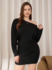 Auralis 大码女式长袖露肩连衣裙 - 黑色 - 查看 3