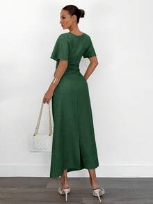 Siren Gaze Women's Solid Color Linen Blend Summer Dress Elegant Evening Dress Green Christmas - Green - View 2