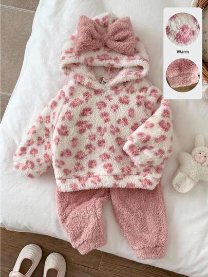 LMoss Kids 2 piezas Conjunto de sudadera y leggings de punto para niña bebé, con capucha, estampado de guepardo y leopardo, ropa de bebé para Navidad, ropa de invierno, ropa de otoño, conjunto de bebé para otoño e invierno, ropa de bebé cálida, conjuntos de niña bebé para invierno, rosa, Navidad, estilos cómodos de otoño e invierno, con capucha, estilos acogedores de otoño e invierno, estilos acogedores de otoño y invierno