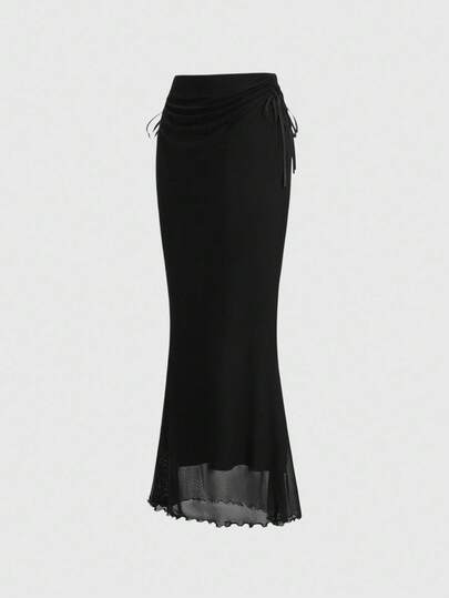 Fairycore Solid Color Drawstring Side Slit Mermaid Skirt