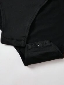 2pcs Women Set: Black Long Sleeve Jumpsuit Top & Red Plaid High Waist Flared Skirt, Casual Comfortable Fitted Outfit Christmas - Multicolor - View 8