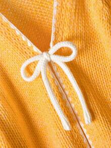 CosyJoli 大码休闲毛衣配领带蝴蝶结撞色装饰开衫女士秋冬装 - 黃色 - 查看 4