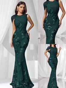 Coutiva Formal Evening Gown (Heavily Embellished) - Dark Green - View 1