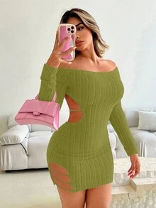 Zolique 女士时尚性感露背露肩迷你连衣裙 - 綠色 - 查看 5