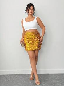 Elenzga Plus Size Shiny Sequin Skirt For New Year Holiday Party Clothes