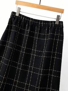 Regalyn Plus Size Women Wool Blend Button Decor Plaid Skirt Fall Cloth For Women