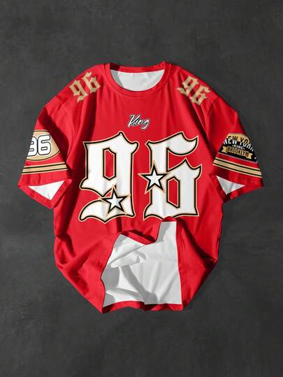 PAVTROS 男士休闲数字印花短袖T恤，夏季