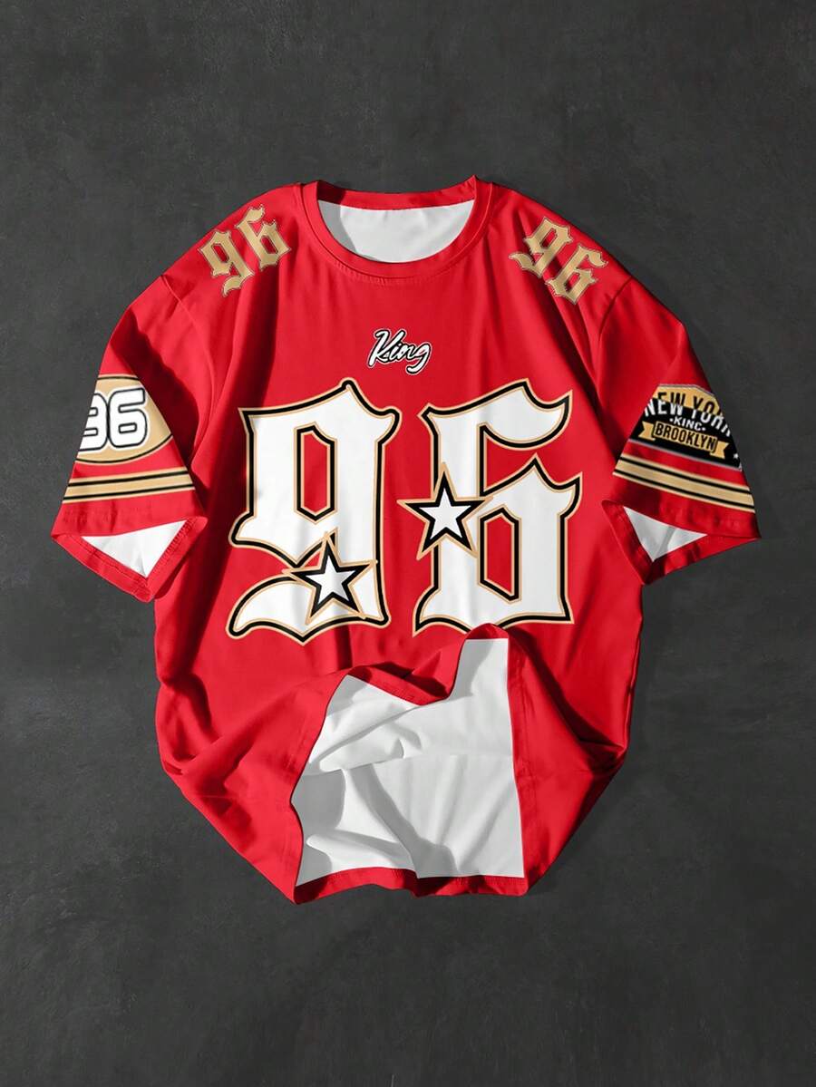 PAVTROS 男士休闲数字印花短袖T恤，夏季 - 彩色 - 查看 1