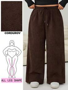 Solflare Relaxed Fit Coffee Brown Corduroy Wide Leg Plus Size Long Pants With Drawstring Waist And Pockets Comfy Pants Brown Pants Corduroy Pants Wide Pants Loose Pants