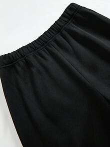 SHEIN 2 件套青少年男童休闲百搭舒适连帽纯色刺绣运动衫和裤子套装，适合派对、学校、郊游、所有季节 - 黑色 - 查看 4