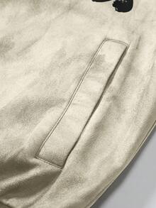 Manfinity Hypemode 男士字母印花长袖拉链休闲夹克，适合秋季 - 卡其色 - 查看 6