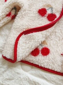 Vintaside Kids 2 件套女婴冬季新款 2025 人造毛皮樱桃印花下摆和衣领红色拉链连帽开衫和宽松袖口裤休闲装 - 彩色 - 查看 7