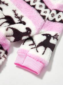 PETSIN 1件宠物猫/狗通用粉色羊毛保暖鹿印花法兰绒连体衣 - 彩色 - 查看 3