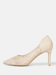 CUCCOO HITCHD 尖头细跟杏色蕾丝网眼婚鞋，透气优雅仙女风格女士高跟鞋 - 杏色 - 查看 7