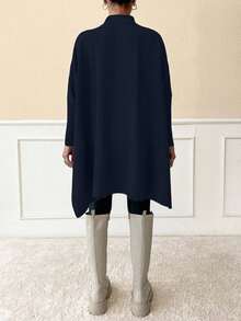 SHEIN Women Solid Color Mock Neck Half Sleeve Oversize Pullover