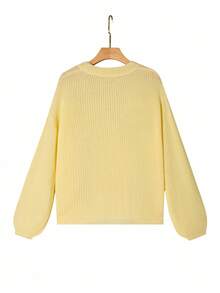 EMERY ROSE Cárdigan holgado de punto acanalado con botones delanteros y mangas de linterna blanca, para primavera/verano - Amarillo claro - Ver 2