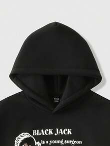 ROMWE MEN Black Jack X ROMWE Conjunto de sudadera con capucha y pantalones holgados con gráfico de eslogan para hombres en otoño - Negro - Ver 3