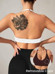 SHEIN Velisys Women's Seamless Black Sports Bra Yoga Bra Top Gym Tops Crop Workout Bra Tops Gym Tops Halter V Neck Sports Bra - Multicolor - View 2