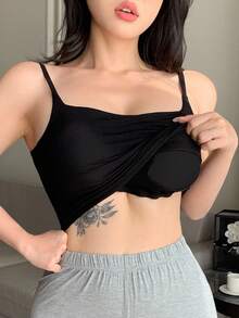 DAZY Women's Lace Patchwork Built-In Padded Bra Backless Camisole Top,Back To School Clothes - Black - View 2